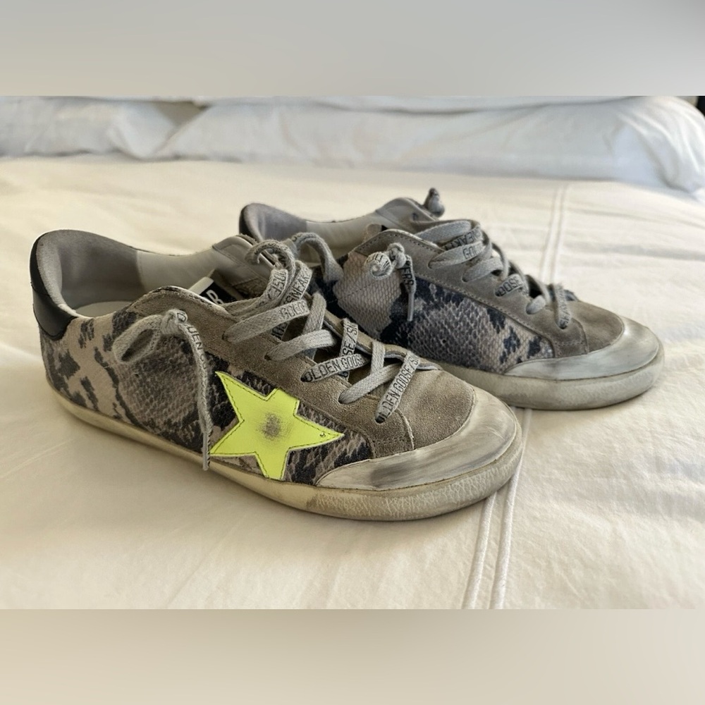 Golden Goose SUPER STAR PYTHON PRINT SUEDE LEATHER STAR SNEAKERS size 7/ EU 37